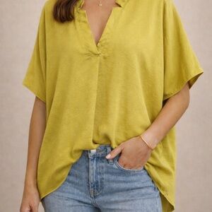 Tyche Made in USA Chartreuse Blouse Size S V-Neck Draped Dolman Oversized Chic